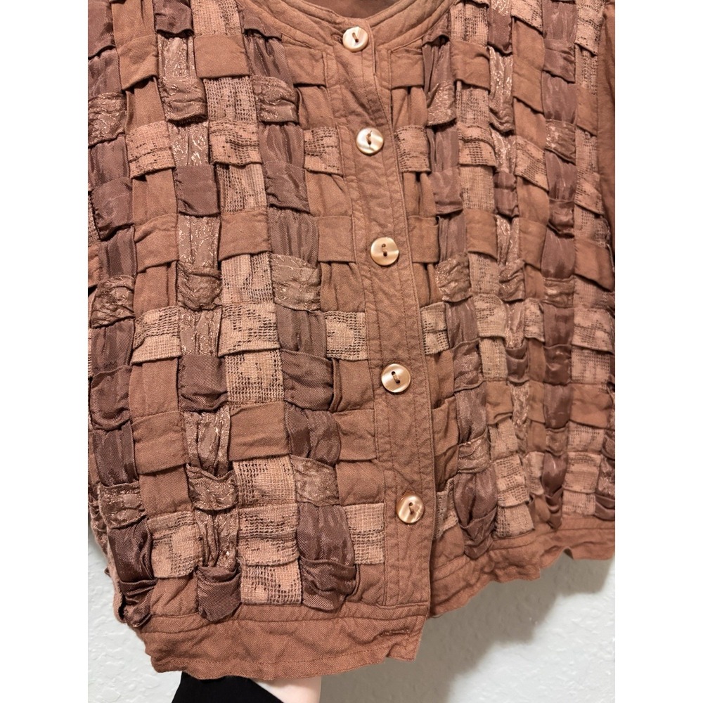 Y2K Whimsigoth Smocked Texture Button Crop Top Rust Brown Basketweave Shirt SZ L - Picture 12 of 14